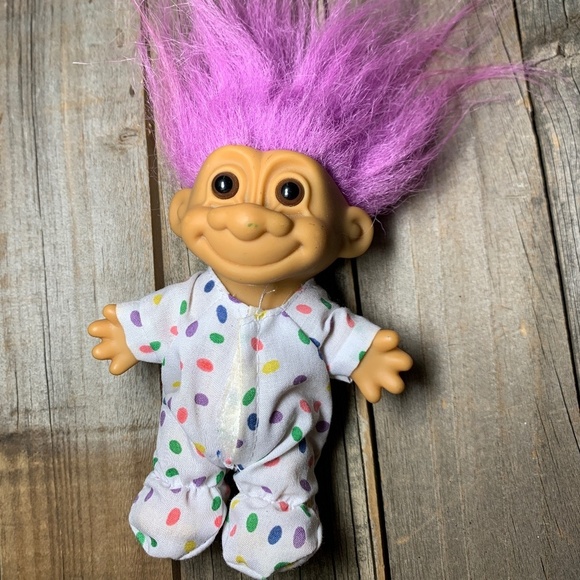 Vintage Russ PJs Pajamas Troll Doll 5" Troll 90s Toy 80s Toy Purple Pink Hair - Picture 1 of 6